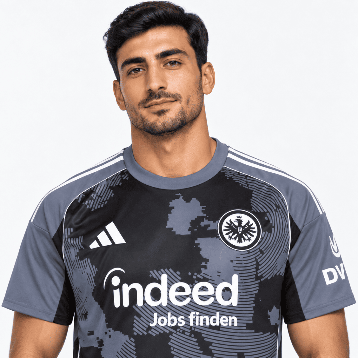 Eintracht Frankfurt third jersey 2025/26 with black and gray design and club logo.