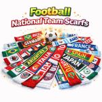 Colorful football scarves from various national teams arranged in a circle around a soccer ball, with the title 'Football National Team Scarfs' above them.