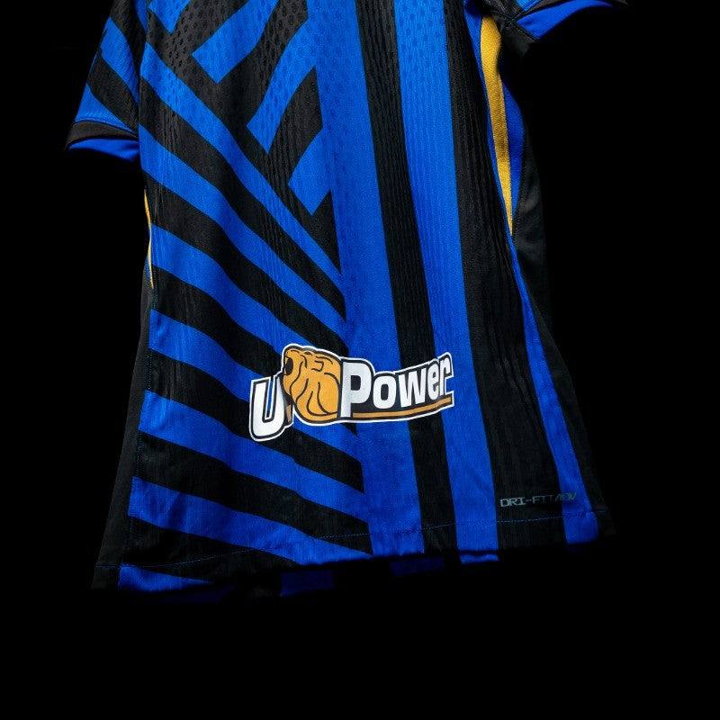 DZ5y63xu3IcSWE7 | UAE SPORT STORE Blue and black striped sports jersey with a yellow fist logo and the text 'U Power' on a black background.