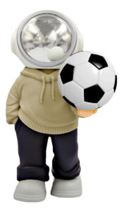 D_NQ_NP_2X_910012-MLM105765684115_012026-F-bocina-lampara-led-inalambrica-astronauta-balon-futbol | UAE SPORT STORE Toy figure with an astronaut-style helmet wearing a beige hoodie, holding a soccer ball.