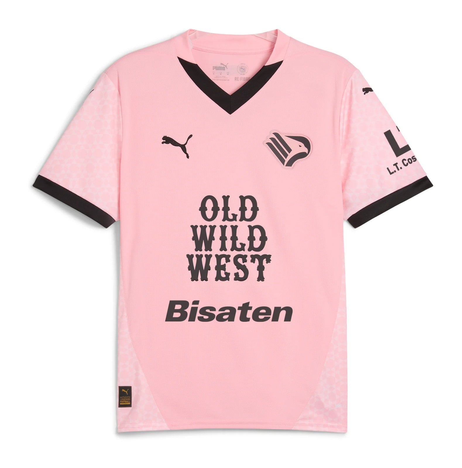 ExQsNcQuHHrEQ8X | UAE SPORT STORE Pink sports jersey with black V-neck, Puma logos, and bold text 'OLD WILD WEST' on front; appears to be a football (soccer) jersey.
