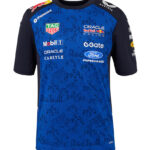 Blue race jersey with sponsor logos (Red Bull, Oracle Racing, TAG Heuer, Ford) and short sleeves.
