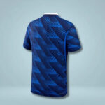France-Home-2026-World-Cup-2-600x600-1 | UAE SPORT STORE Back view of a blue patterned sports jersey with diagonal geometric design.