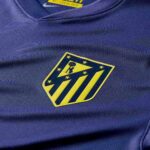 Close-up of a blue sports jersey with a yellow shield crest featuring diagonal stripes and stars on the chest area.