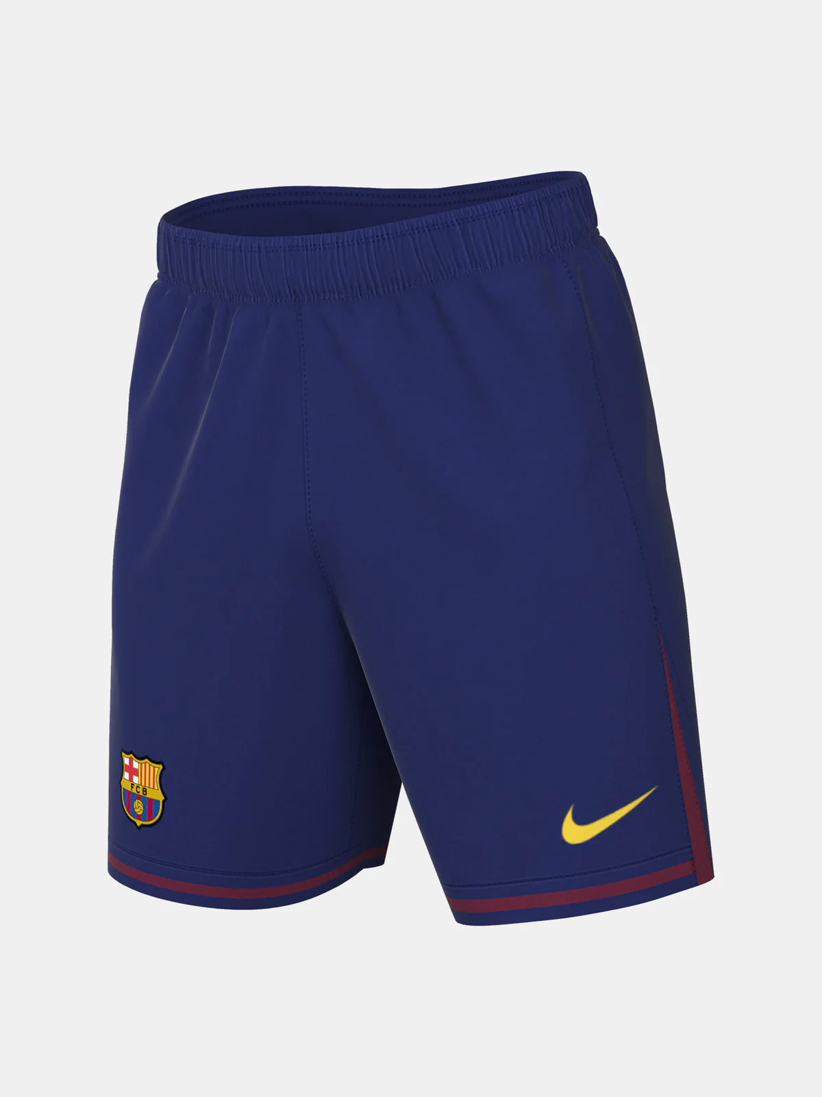 HJ4674-455-VPSRH001 | UAE SPORT STORE Blue FC Barcelona soccer shorts with an elastic waistband, featuring the yellow Nike logo and club crest on the left leg.