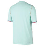 IB5200-394_6_1058f839-c53e-4603-b26f-1eaca073f6de | UAE SPORT STORE Back view of a light mint polo shirt with orange side piping and blue-red striped sleeve cuffs; Aero-Fit branding near the hem.