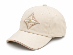 Beige baseball cap with a diamond-shaped embroidered star on the front panel.