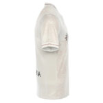 JG8A0176-800x800-ok | UAE SPORT STORE Side view of a white short-sleeve T-shirt with red trim on the sleeves and collar, featuring a subtle pattern in the fabric.