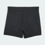 Black shorts shown from the waist to mid-thigh, front view, lightweight fabric and elastic waistband visible