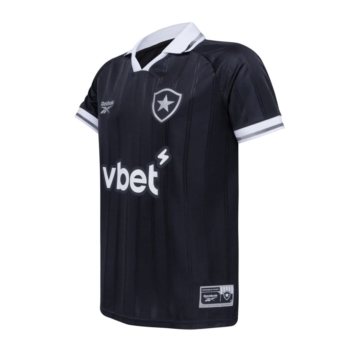 Dark navy soccer jersey with white collar and cuffs, featuring a shield crest with a star on the chest and a large Vbet sponsor logo across the front.