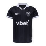 Dark navy soccer jersey with white collar, Reebok logo, shield crest with a star on the chest, and a large 'vbet' sponsor across the front.