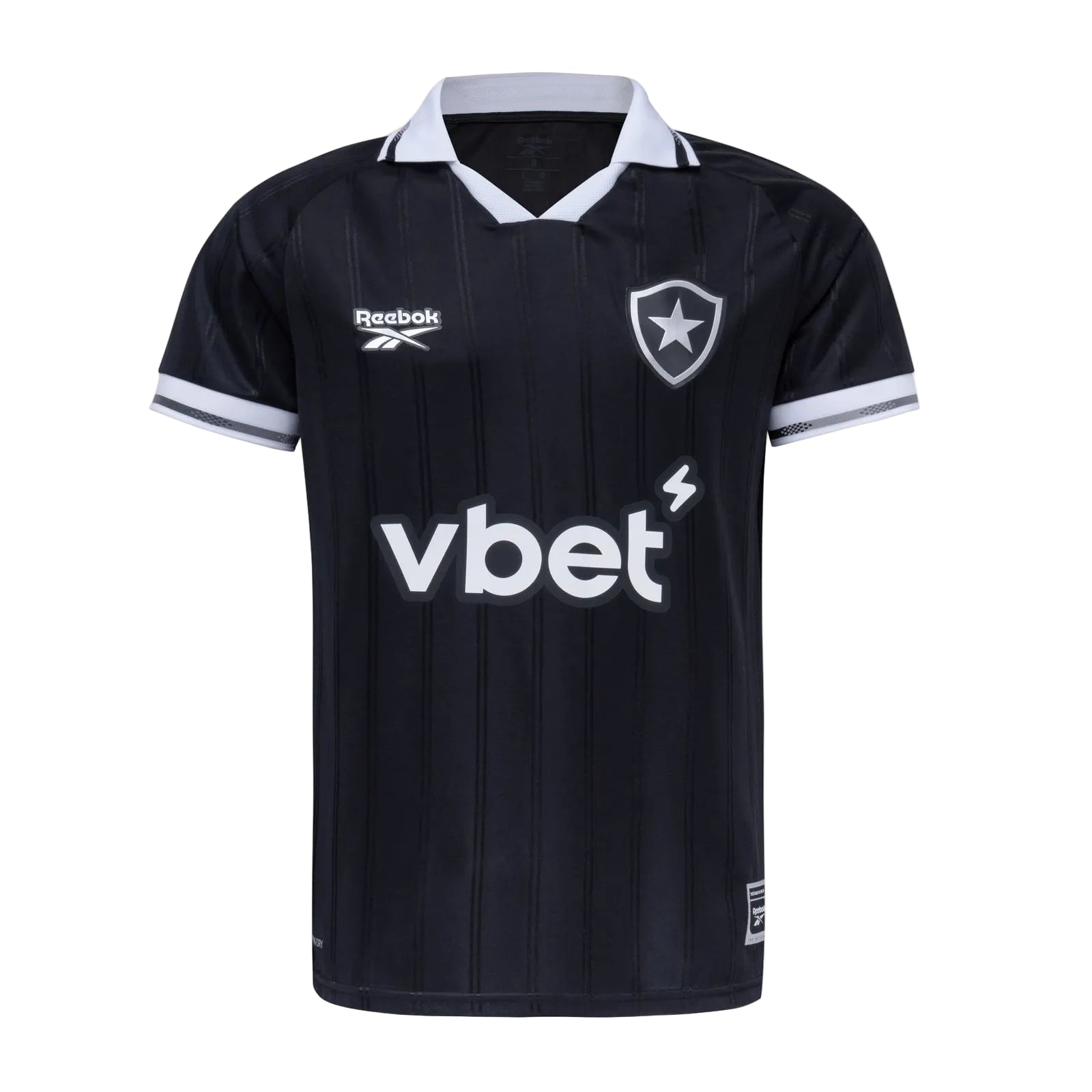 LS | UAE SPORT STORE Dark navy soccer jersey with white collar, Reebok logo, shield crest with a star on the chest, and a large 'vbet' sponsor across the front.