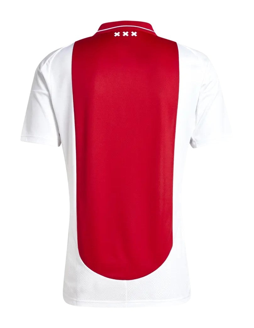 LTCLVJqNEOb5ssw | UAE SPORT STORE Back view of a white sports jersey with a large red vertical panel down the center and a red collar with white X marks on the back strap.
