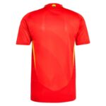 Red athletic jersey shown from the back, featuring yellow side panels and a small emblem at the collar.