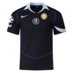 Dark blue soccer jersey with white collar and blue piping; white Nike swoosh and a gold FIFA World Champions badge on the chest.