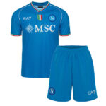 Blue Napoli soccer jersey with MSC sponsor, team crest, and Italian flag accents, paired with matching blue shorts.