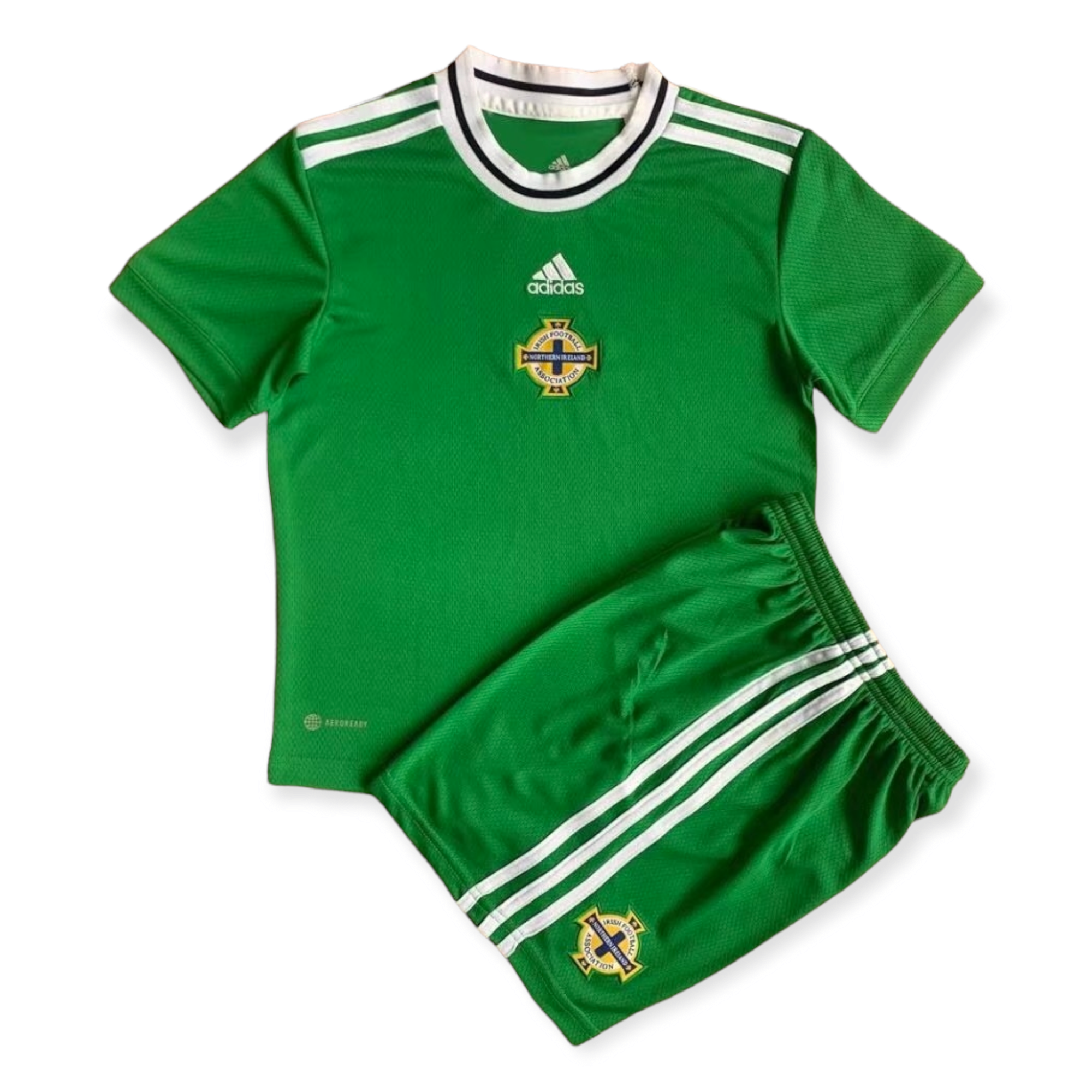 PhotoRoom-20220626_193057_f70d8608-de54-4281-84cb-626ce2a7886f | UAE SPORT STORE Green Adidas football jersey with NI Football Association crest on chest and white collar and shoulder stripes.