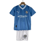Blue Manchester City football jersey on hanger, features club crest, Puma logo, and Etihad Airways sponsor.