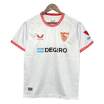 White soccer jersey on a hanger with red zigzag trim at collar and sleeves, team crest on chest, and DEGIRO sponsor logo across front