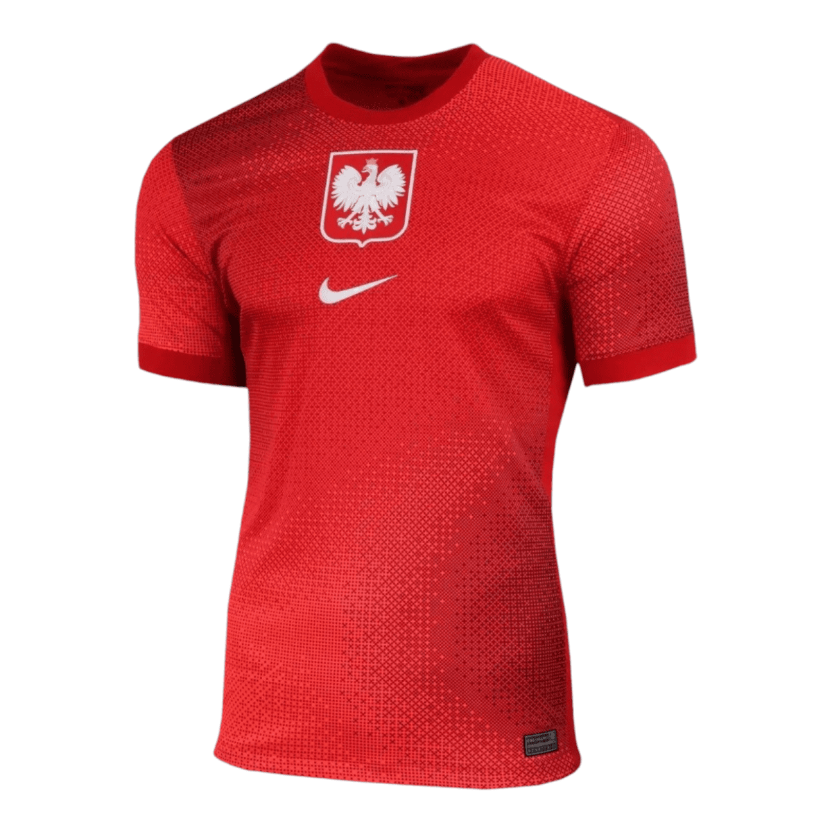Red athletic jersey featuring the white Polish eagle crest on the chest and a white Nike swoosh nearby.