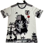 White athletic jersey with a split-face Naruto illustration, black Japanese landscape art, and team logos on the chest and sleeves.