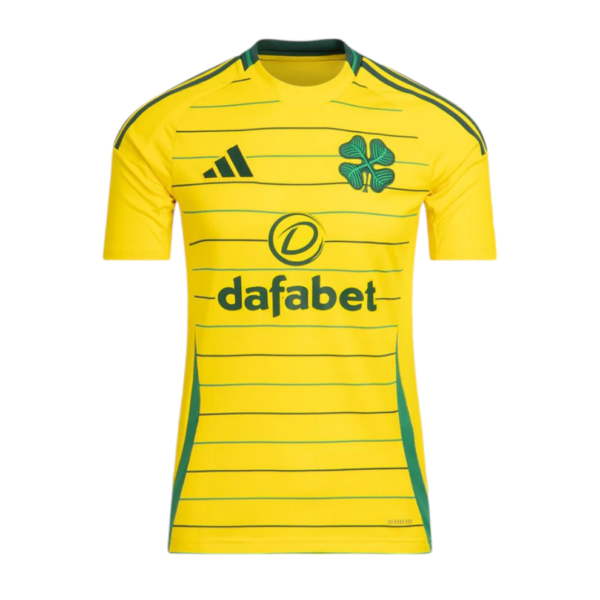 Yellow football jersey with green trim and horizontal lines, featuring a club crest and 'dafabet' sponsor across the chest.