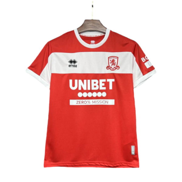 Red and white soccer jersey on a hanger with the UNIBET sponsor logo on the front.
