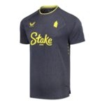 Dark gray athletic jersey with a neon yellow collar trim, geometric pattern, and a large yellow 'Stake.com' logo across the chest.