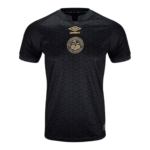 Black AFC Bournemouth football jersey with a subtle cherry-pattern design, gold club crest and gold Umbro logo on the chest.