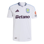 White Aston Villa soccer jersey with Betano sponsor and light blue accents, front view