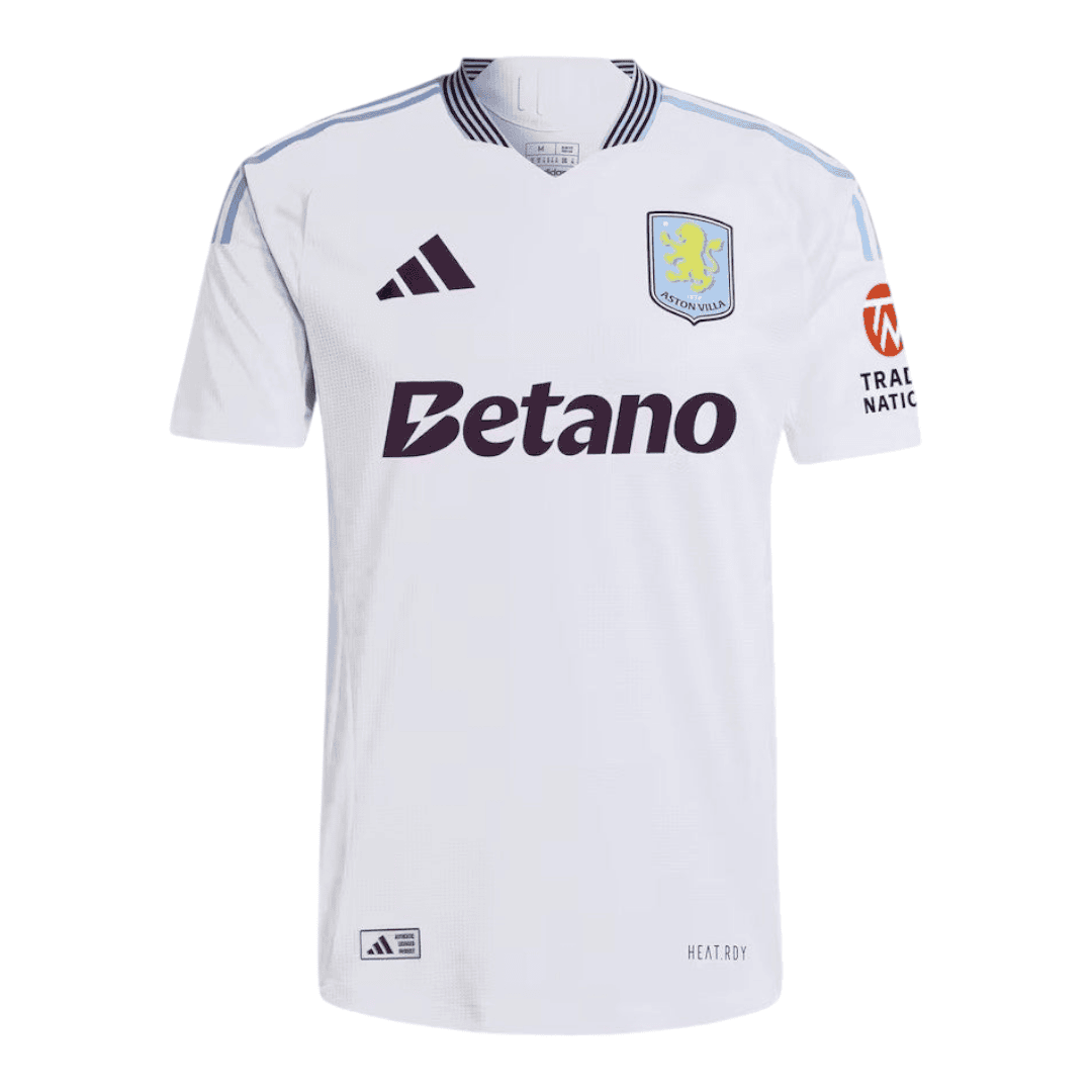 Photoroom-20241103-175602 | UAE SPORT STORE White Aston Villa soccer jersey with Betano sponsor and light blue accents, front view