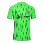 Bright green Sporting CP football jersey with black jagged stripes, Betano sponsor logo, Nike swoosh, and team crest on the chest.