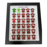 Framed collage of signed AC Milan jerseys in red and black, arranged in rows with a #we are ac milan header.