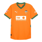 Orange Valencia CF soccer jersey with green V-neck collar and TM Real Estate sponsor logo on the front.**