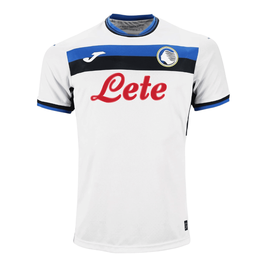 Photoroom-20241123-220047 | UAE SPORT STORE White soccer jersey featuring a blue/black horizontal band across the chest, crest on the left chest, Joma logo on the right chest, and a bright red 'Lete' sponsor across the front.