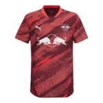 RB Leipzig soccer jersey by Puma in red-maroon with a white bull crest and the team logo on the chest.