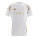 White soccer jersey with gold accents, featuring Adidas logo, circular team crest on the left chest, and 'KAFD' sponsor text across the front.