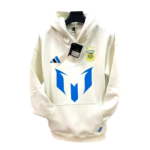 White hoodie on a hanger featuring the AFA crest and a large blue geometric emblem on the front.