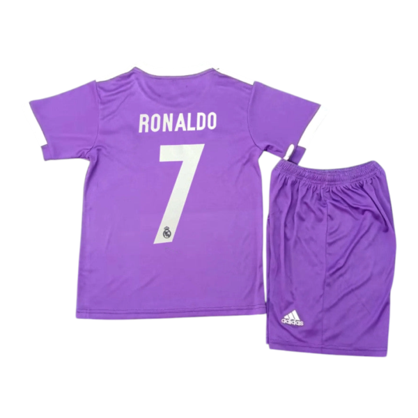 Purple Ronaldo Real Madrid football jersey with number 7 on the back and a small club crest below the number
