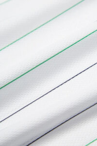 RACINGSHORTSLEEVE_08_600x_6cff56d3-db48-4b71-aace-1a01b23c3102 | UAE SPORT STORE Close-up of white fabric with diagonal green and dark navy striped lines and subtle texture.