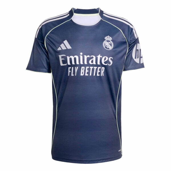 Real Madrid football jersey in dark blue with the Emirates Fly Better sponsor and club crest on the chest.