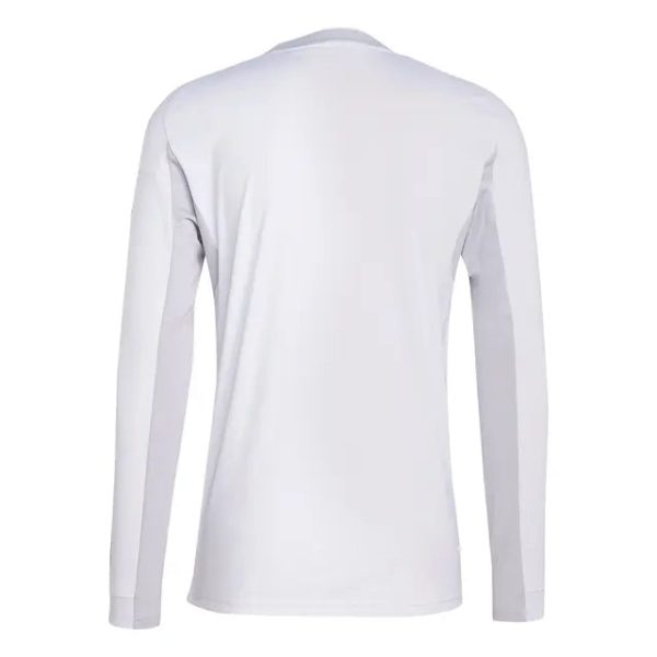 Back view of a plain white long-sleeve shirt (crew neck) with no visible logos or patterns.