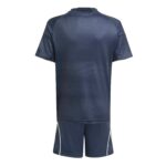 RMCFYO0095_3 | UAE SPORT STORE Back view of a navy blue athletic jersey with horizontal stripes and matching shorts with light piping.