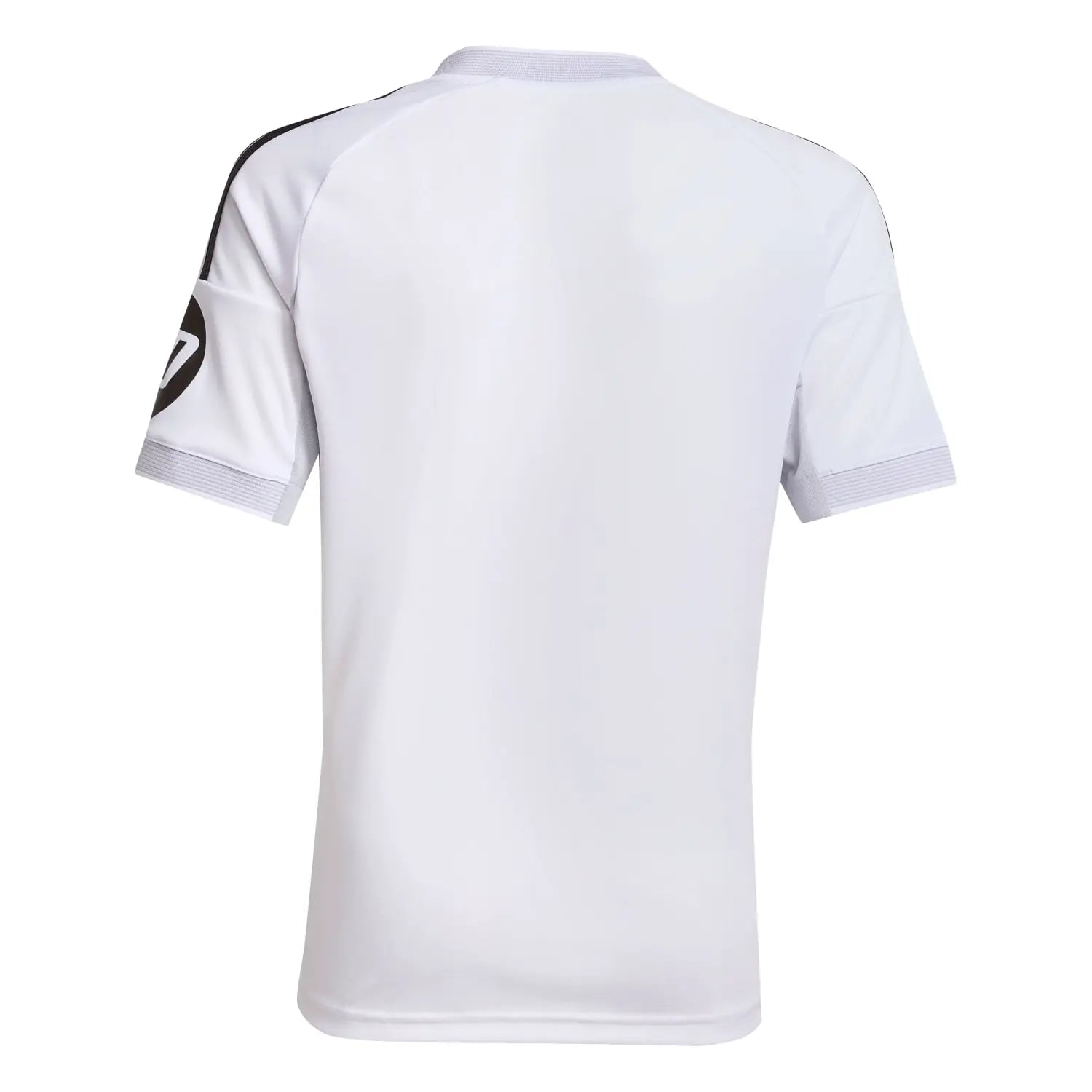 RMCFYZ0088_07 | UAE SPORT STORE Back view of a white short-sleeve sports jersey with a black shoulder stripe and partial circular logo on the left sleeve