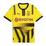 Bright yellow Borussia Dortmund football jersey with black accents, team crest, and Evonik sponsor logo on the front
