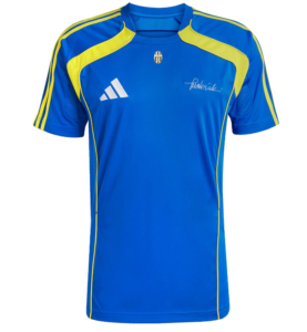 S | UAE SPORT STORE Blue athletic jersey with yellow piping, white Adidas logo, and a small chest crest.