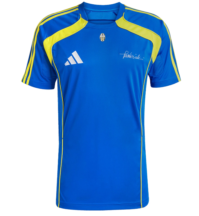 S | UAE SPORT STORE Blue athletic jersey with yellow piping, white Adidas logo, and a small chest crest.