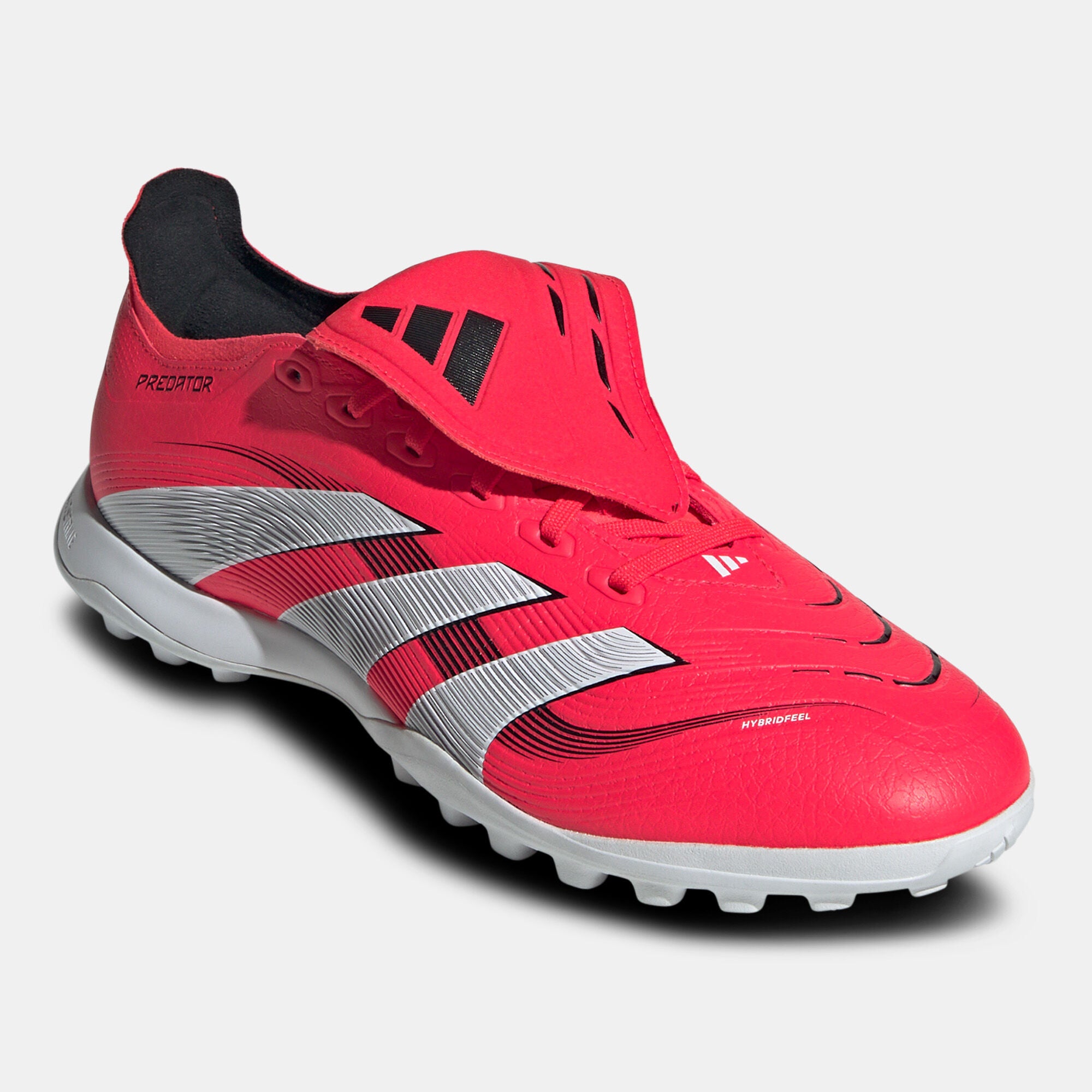 SSS2_ADJS0384_4067903835517_2 | UAE SPORT STORE Close-up of a red athletic shoe with black accents, a Velcro strap, and a white sole; 'PREDATOR' branding visible on the side.