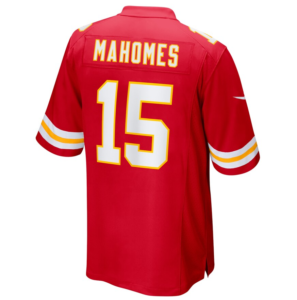 Screenshot2025-04-17055938 | UAE SPORT STORE Back view of a red football jersey with 'MAHOMES' and number 15 in white with yellow trim.