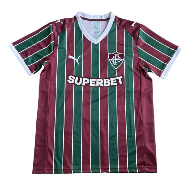 Maroon and green vertical-striped soccer jersey with white trim, featuring the club crest, Puma logo, and 'SUPERBET' sponsor on the front.